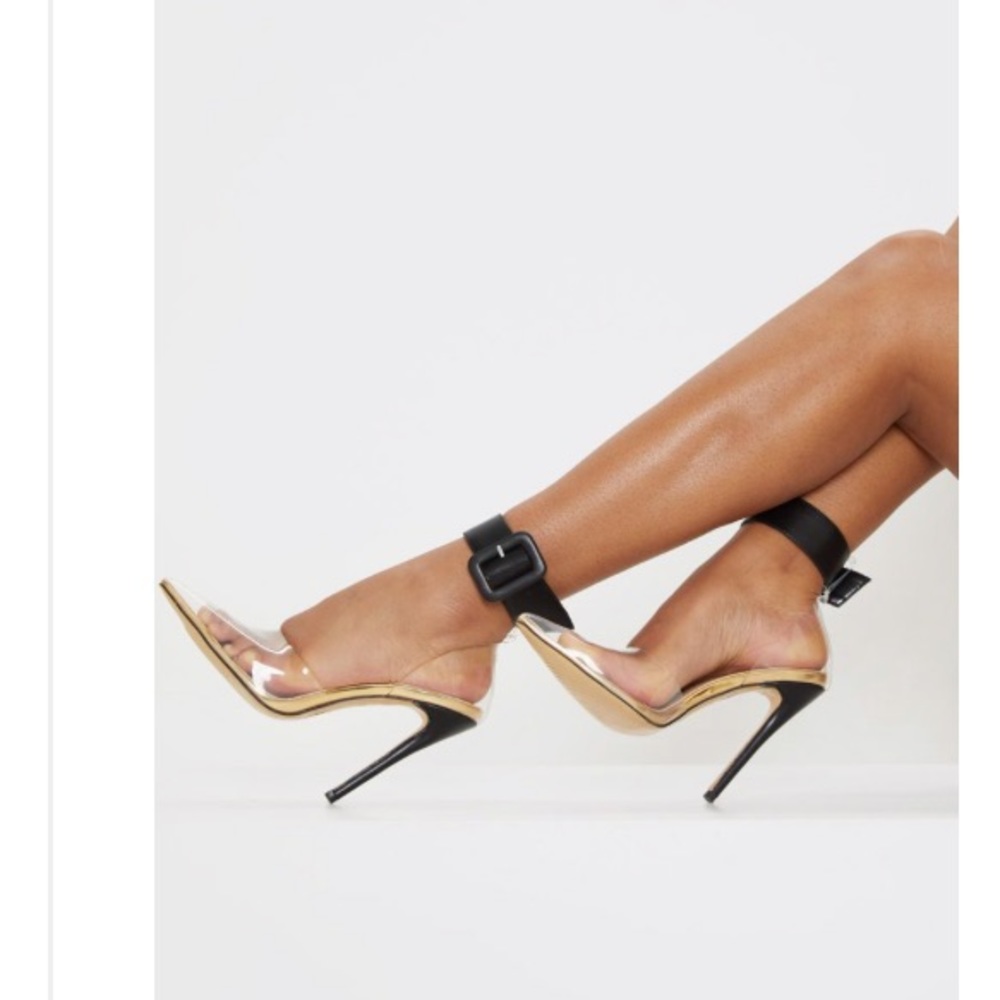 Pretty Little Thing black and clear heels!